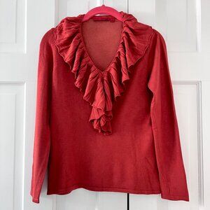 Ruffled collar knit sweater
